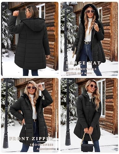 Wiepux Women's Winter Fleece Lined Down Jacket Windproof Fur Warm Fit Down Jacket - Long Ski Coat for Commuting thumbnail 2