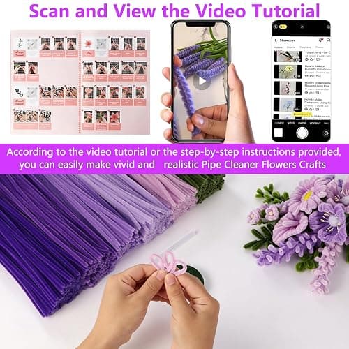 600 PCS Purple Pipe Cleaners Craft Bulk, 6 Pastel Colors Pipe Cleaner Flower Kit, Chenille Stems with Instructions, Floral Wires, Gardening Tape, Stamen, DIY Art and Craft Supplies(Purple Gradient) thumbnail 6