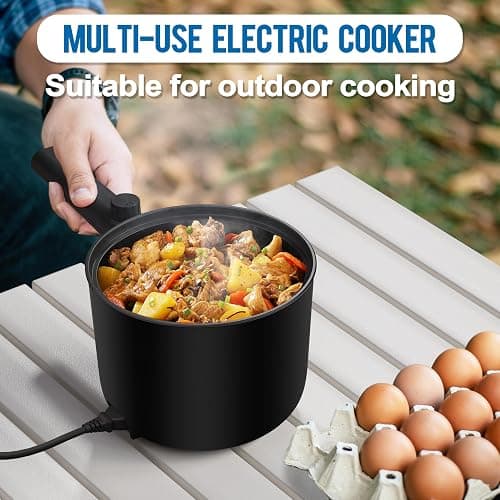 Topwit Hot Pot Electric, 1.5L Ramen Cooker, Portable Non-Stick Frying Pan, Electric Pot for Pasta, Steak, BPA Free, Electric Cooker with Dual Power Control, Over-Heating & Boil Dry Protection, Black thumbnail 4