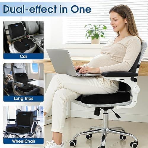 CloudBliss Ergonomic Seat Cushion & Lumbar Support Pillow Set, Black,Large | Back Pain & Sciatica Relief, Memory Foam Support, Adjustable Straps, Machine Washable Velvet, Perfect for Office, Car, Gaming thumbnail 7