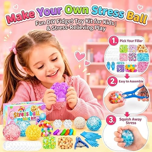 DIY Stress Ball Squishy Making Kit- 16 TPR Skins, 20 Fillers, Stress Ball Empty Bead Squishy Clear kit, Create ASMR Anxiety Relief Toys, Handmade Fidget Squishy Stress Balls, Party Favors for Party thumbnail 3