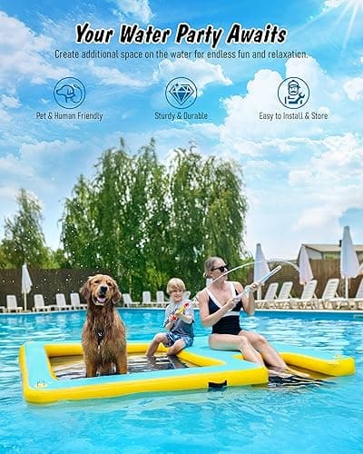 Inflatable Dock Floating Platform, 8FT x 6FT Inflatable Water Hammock w/Ladder, Thickened Dog Pool Ramp, Non-Slip Water Ramp Mat Floating Pool Float Island Raft Lounger for Lakes, Beach, Pools thumbnail 2