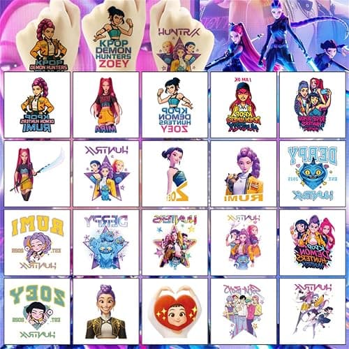 20pcs Demon Movie Hunters Temporary Tattoos for Kids Korean Idol Huntrx,Saja Boys,Jinwoo,Rumi,Tiger Decal Temporary Tattoos Body Stickers for Birthday Party Decorations,DIY Activity Supplies thumbnail 2