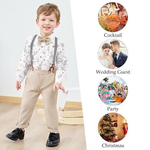 WESIDOM Toddler Boy Dress Clothes Suit Boys Formal Wedding Outfit Set 1-9Y | 6-Piece Boys Formal Suit Set: Dress Shirt, Vest, Bow Tie, Boutonniere, Suspenders Pants for Ring Bearer Easter Graduation thumbnail 3