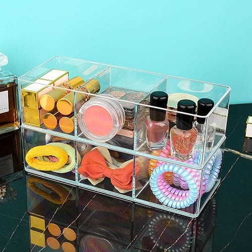 JessLab Acrylic Organizers, Bathroom Organizer for Drawer, Cosmetic Display Cases for Vanity, Countertop, Desk, Kitchen, and Makeup Storage, 3-Section thumbnail 5
