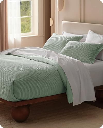 Bedsure Cotton Duvet Cover Queen - 100% Cotton Waffle Weave Sage Green Duvet Cover Queen Size, GentleSoft™ and Breathable Bedding Set for All Season, 3 Pieces, 90"x90" thumbnail 8