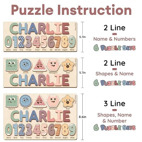 Personalized Name Puzzle for Toddlers 1-3, Custom Wooden Name Puzzle with Numbers and Shapes, 18 Art Sets, More Than Any Other, Baby Name Puzzle, Personalized Baby Gifts thumbnail 4