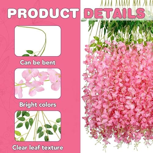 Alotiki Pink Wisteria Hanging Flowers, 50 Pack Fake Hanging Flowers | Artificial Flowers for Outdoors, Fake Flowers Garland for Backdrop, Home Garden Wedding Decor, Wisteria Garland Wedding Arch thumbnail 4