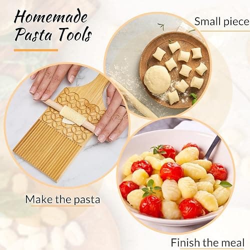 4 Pieces Wood Gnocchi Pasta Board Gnocchi Paddle Maker Garganelli Pasta Board Making Tools Set with Rolls Kitchen Gift Ideas thumbnail 6