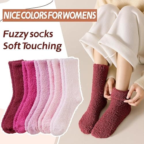 Womens Fuzzy Socks Warm Fluffy Winter Cozy Thick Plush Microfiber Slipper Soft Home Sleeping Socks 5 Pairs thumbnail 5