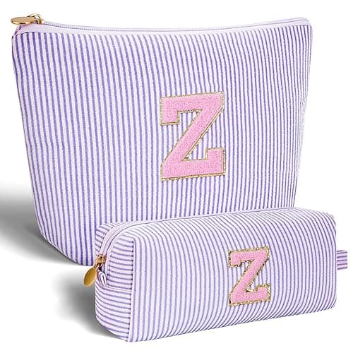 Btffitting Personalized Makeup Bag for Women Girls - Fashion Cosmetic Bag Trendy Travel Toiletry Bag with Initials Letter - Teen Gifts - Lavender,Z - Lavender - Z