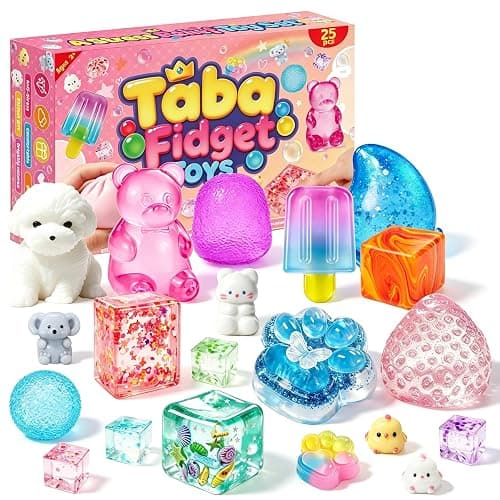 MSYTIFOG 25Pcs Taba Squishies Stress Toys Kit, Stress Relief Fidget Toys for Kids Adults, Kawaii Squishies Stress Relief Stress Cube, Squeeze Sensory Toys for Kids, Birthday Gifts Toys for Girls 8-10 - Image 1