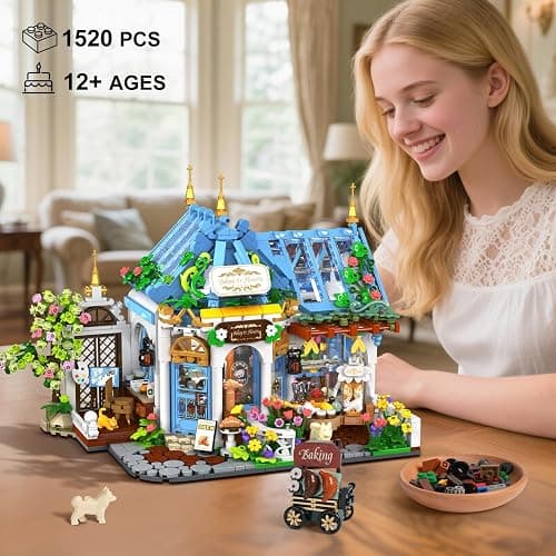 PLAXSOON Flower Café House Building Set with Lights and Openable Design | Botanical Coffee Architecture 1520 PCS, Floral Bakery Construction Model for Home Decor, Gift for Adults Women Teens Girl 12+ thumbnail 2