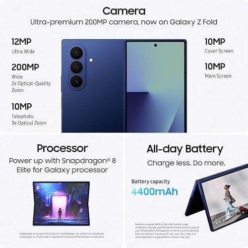Samsung Galaxy Z Fold7 Cell Phone, 256GB AI Smartphone, Unlocked Android, AI Photo Edits, Large Screen, Long Battery Life, 2025, US 1 Yr Manufacturer Warranty, Blue Shadow thumbnail 6