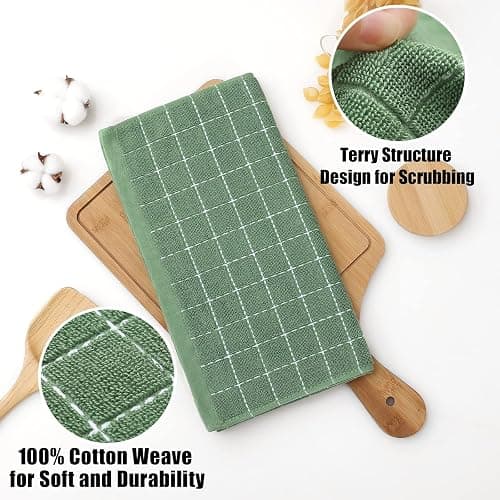 Homaxy 100% Cotton Terry Kitchen Dish Cloths, Ultra Soft and Absorbent Dish Towels for Kitchen, Suitable for Drying and Washing Dishes, 6 Pack, 12 x 12 Inches, Grass Green thumbnail 4