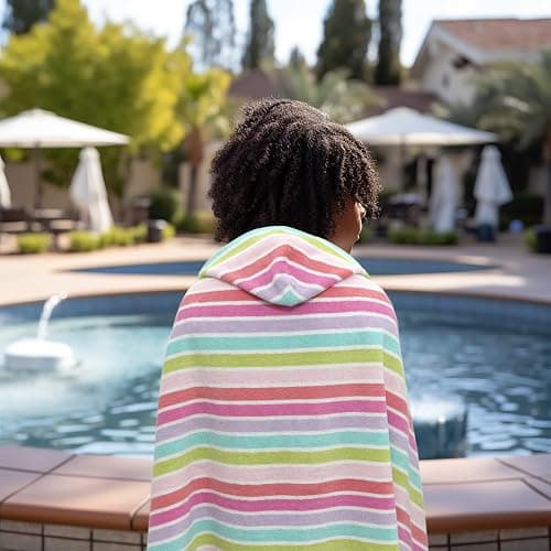 ORIGINAL KIDS Hooded Bath Towel Wrap - 100% Cotton Terry Large Oversized Hooded Kids Towel - Toddler Shower Pool Beach Towel - Super Soft Plush Absorbent Quick Dry Easy Care Gift - 30x60 - Pink Multi thumbnail 6