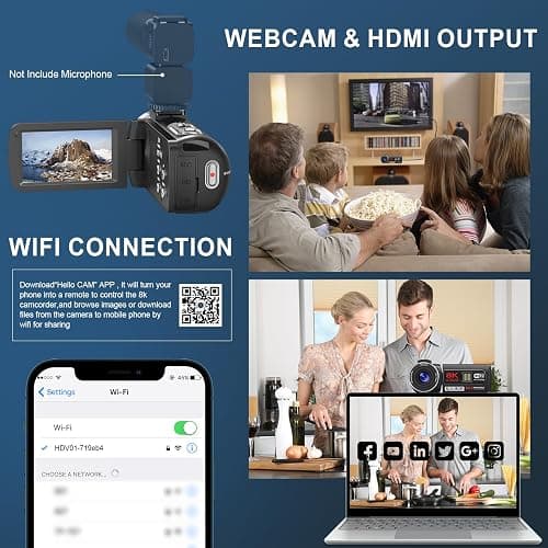 Yollner 8K Video Camera 64MP Camcorder IR Night Vision Vlogging Camera, 18X Zoom WiFi Digital Touch Screen Camcorder for YouTube with 32GB SD Card, Remote Control, and Two Batteries thumbnail 4