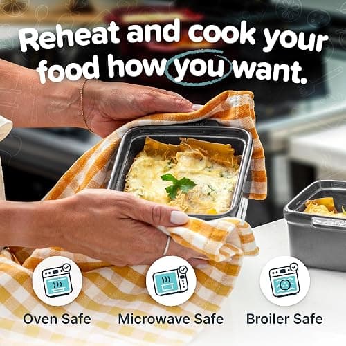 Souper Cubes Stoneware - 5" x 5" Small Ceramic Baking Dish Set with Silicone Covers - Small Casserole Dishes for Oven - Kitchen and Bakeware Essentials - Set of 2 - Charcoal Mini Baking Dishes thumbnail 3