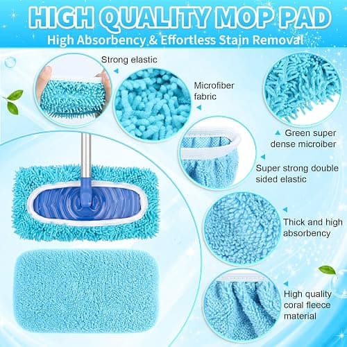Chicplaid 8 Pack Reusable Microfiber Mop Pads Compatible with Swiffer Sweeper Dry Wet Mop Cloths Washable Refills for Hardwood Laminate Floor Cleaning, 9.84 x 4.53 Inch(Blue) thumbnail 4