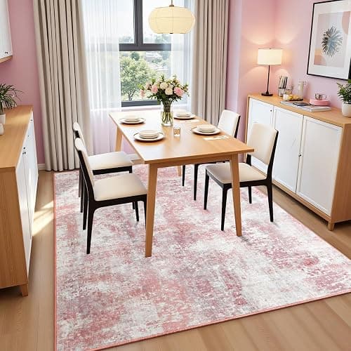 Macgace Washable Abstract Rug, 6x9 Modern Area Rugs with Non-Slip Rubber Backed for Living Room, Thin but Soft Contemporary Carpet Kitchen Bedroom Dining Room Decor, Pink thumbnail 3