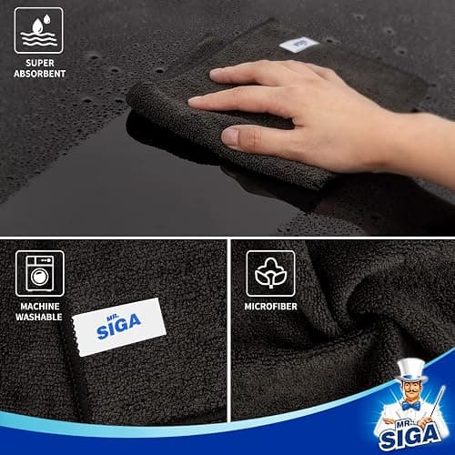 MR.SIGA Microfiber Cleaning Cloth, All-Purpose Microfiber Towels, Streak Free Cleaning Rags, Pack of 12, Black, Size 32 x 32 cm(12.6 x 12.6 inch) thumbnail 6