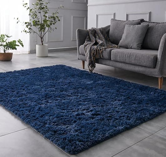 TABAYON Shaggy Navy Blue Rug, 2x3 Area Rugs for Living Room, Anti-Skid Extra Comfy Fluffy Floor Carpet for Indoor Home Decorative - Image 1