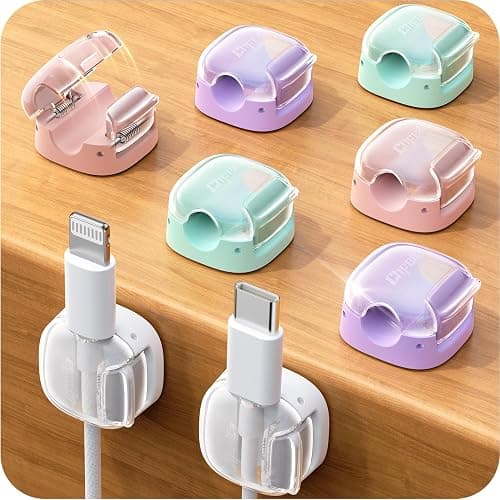 8 Pack Cable Clips, Cord Organizer [1s Lock] Cute Spring Cord Holder for Nightstand Desk Car, Girls College Dorm Room Essentials, Home Office Desk Accessories for Women Cubicle Decor, School Supplies - Image 1