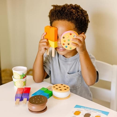 Melissa & Doug Wooden Frozen Treats Ice Cream Play Set (24 pcs) - Play Food and Accessories Food Toys for Toddlers and Kids 3+ thumbnail 2