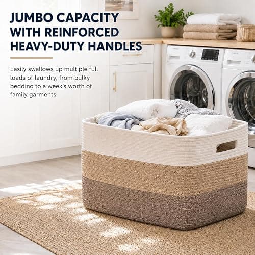 OIAHOMY Blanket Basket Laundry Basket Dog Toy Basket 75L Gradient Brown | Large Storage Basket,Baby Basket,Toy Storage,Woven Rope Basket for Blankets,Blanket Storage for Living Room thumbnail 4