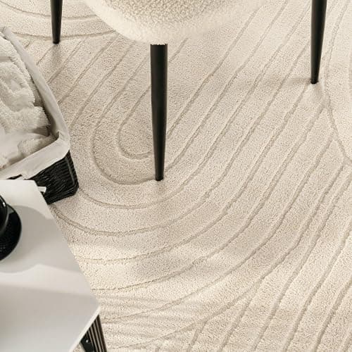TT Home Wohnzimmer Teppich Schlafzimmer Hochflor Skandinavisch Uni Boho Waschbar, Farbe:Hellbeige Hellcreme, Größe:80x150 cm thumbnail 4