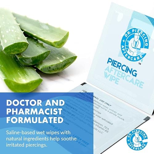 Dr. Piercing Aftercare Wipes – Piercing Aftercare | Saline Solution for Piercings - Keloid Bump Ear Piercing Cleaner – Ears Lips Belly Nose Piercing Bump - Piercing Hole Cleaner (100 Count) thumbnail 2