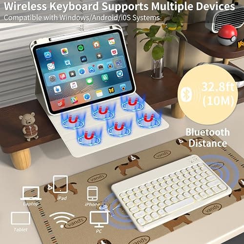 BQDIYOO Keyboard for iPad 11th Gen, 11/10.9inch iPad Case with Pencil Holder, 11inch A16/10.9" Slim Lightweight case with Wireless Backlight Keyboard Folio Cover Auto Wake/Sleep, Cream White thumbnail 4