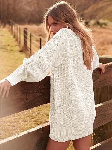 ANRABESS Womens Sweater Dress Oversized Cable Knit Chunky Long Sleeve Short Dresses 2025 Fall Outfits Vacation Winter Clothes thumbnail 7