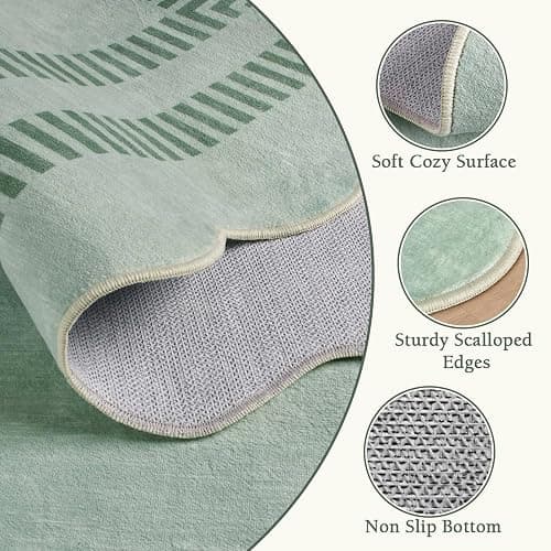 LORWER Washable 8x10 Rugs for Living Room Bedroom, Non-Slip Sage Green Indoor Carpet for Dining Room Office, Ultra Thin Scalloped Soft Carpets for Kids Nursery Playroom thumbnail 4