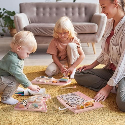 ROBOTIME Crocodile Busy Board Wall Panels for Toddlers, Pink Montessori Sensory Activity Board, Montessori Sensory Wall-Mounted Learning Center Toy for Kids Room, Educational Toys for Boys & Girls thumbnail 5
