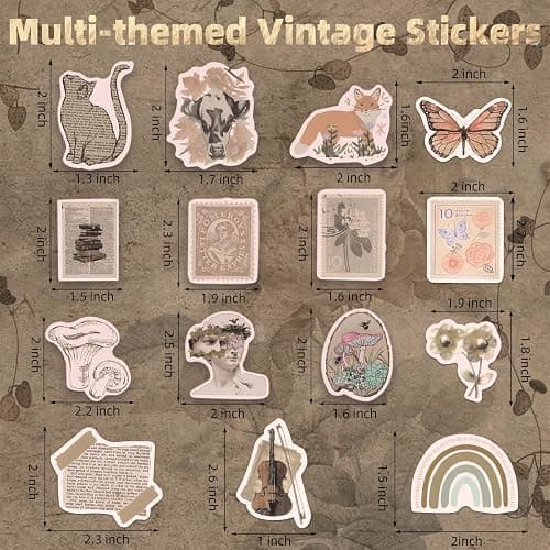 200Pcs Vintage Stickers, Aesthetic Scrapbook Stickers for Water Bottle, Notebook Junk Journaling, Waterproof Vinyl, for Kids Teenagers Adults thumbnail 2