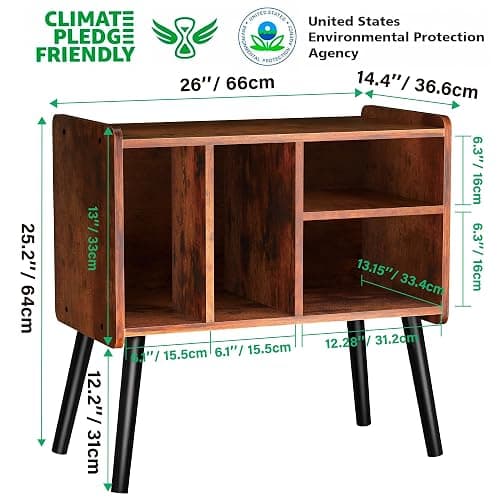 UODERS Record Player Table, Mid-Century Record Player Stand with Vinyl Storage Hold Up to 150+ Albums, Vinyl Record Cabinet with Adjustable Shelves, Wood Turntable Stand for Music Living Room (Brown) thumbnail 2