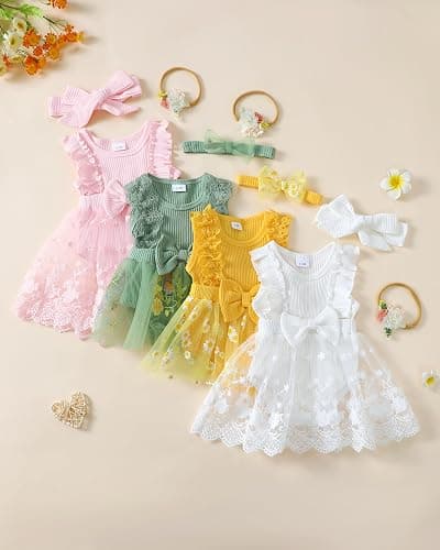 Renotemy Newborn Baby Girl Lace Romper Infant Summer Boho Flower Tulle Dress Party Gifts Newborn Photography Outfits thumbnail 2