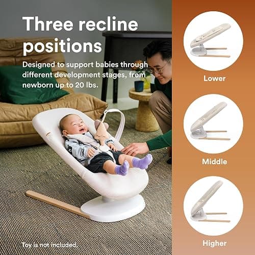 Stokke Yoga Baby Bouncer & Swing, Light Sand - Dual Movement to Soothe & Stimulate Babies Up to 20 lbs - Includes Newborn Cushion for Head Support - Three Adjustable Positions thumbnail 3