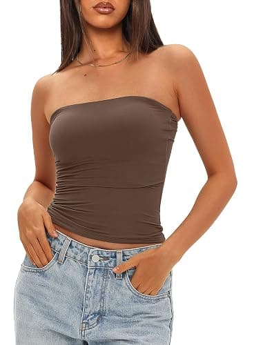 Darong Womens Padded Tube Tops Bulit in Bra Strapless Crop Tops Bandeau Double Lined Basic Going Out Tank Top thumbnail 5
