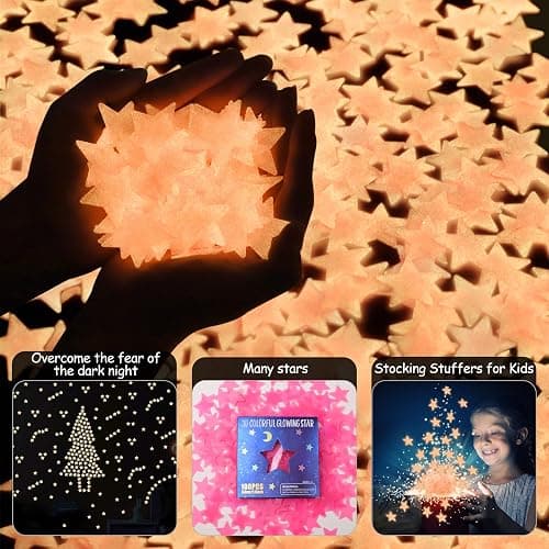 AM AMAONM 100pcs Glow in The Dark Luminous Stars Fluorescent Noctilucent Plastic Wall Stickers Murals Decals for Home Art Decor Nursery Ceiling Wall Decorate Kids Babys Bedroom Room Pink thumbnail 4