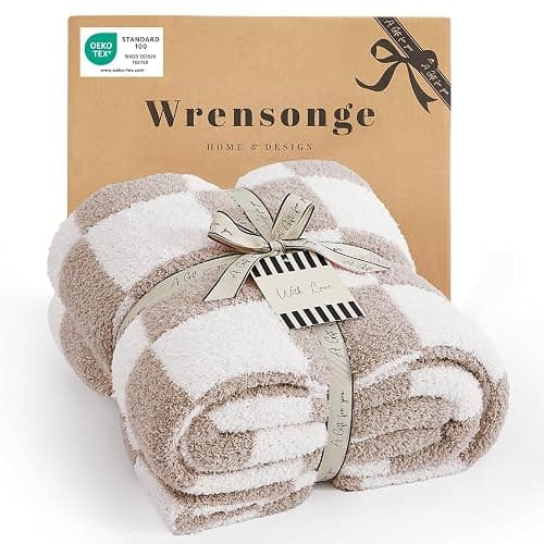 WRENSONGE Fall Checkered Throw Blanket, Taupe Soft Cozy Fluffy Warm Throw Blankets for Couch, Sofa, Chair, Bed, Camping, Picnic, Office,Travel Lightweight Bed Blanket - 50"*70" - Image 1