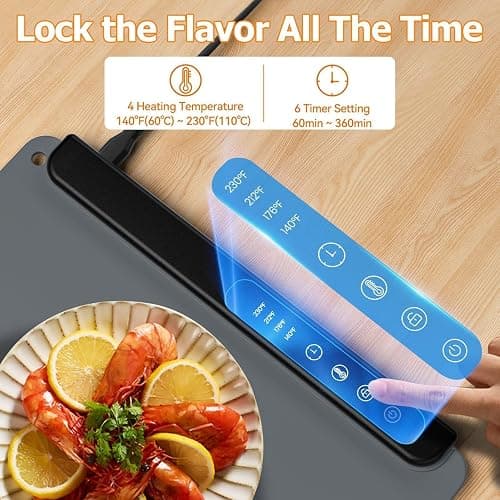 MealHelper Warming Mat for Food, Portable Food Warming Mat For Countertop, Full Surface Electric Warming Tray with Safety Lock, 4 Temp Levels & 6-Hour Timer for for Parties, Buffets & Home Use (Grey) thumbnail 4