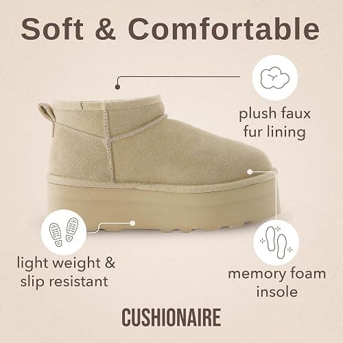 CUSHIONAIRE Hippy Women’s Platform Ankle Boots – Genuine Suede, Faux Fur Lining, Cozy Winter Slip-On Design, Comfortable Footwear with Wide Widths Available thumbnail 4