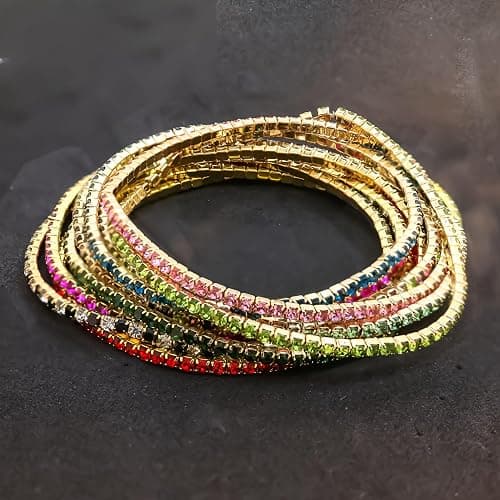 10Pcs Stretch Crystals Tennis Bracelets Set for Women Dainty Handmade Cubic Zirconia Stackable Bracelet to Women Daughter Mom Unique Jewelry Gift - Gold thumbnail 6