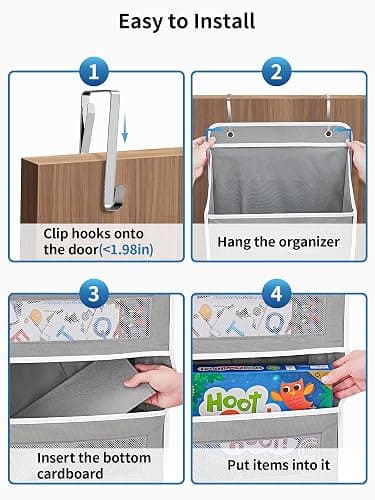 JARLINK Over The Door Organizer Storage, 5 Shelf Hanging Door Organizer with 5 Large Capacity Pockets, Anti Tilt 44 lb Load Behind Door Storage for Bedroom, Bathroom, Pantry, Nursery, (Grey) thumbnail 7