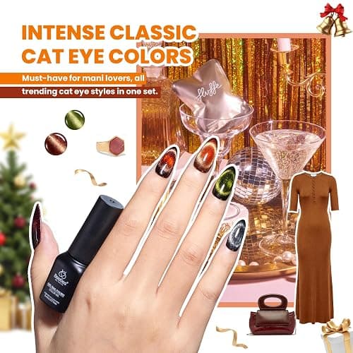 Beetles Cat Eye Gel Nail Polish Set - 20 Colors Christmas Glitter Red Green Blue Brown Black Cat Eye Magnetic Base Matte Glossy Top Coat Galaxy Gemlight Soak Off UV Manicure Salon Gift for Women thumbnail 3