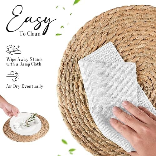 Round Woven Placemats Set of 8, Natural Water Hyacinth Place mats, Rattan Placemat Wicker Placemats Farmhouse Boho Braided Heat Resistant Outdoor Placemat Patio Table Place Mats (12 inch Set of 8) - 12 inch Set of 8 thumbnail 7