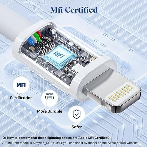 RCTech USB C to Lightning Cable 3Pack 6FT [MFi Certified] iPhone Fast Charger Cable USB-C Power Delivery Charging Cord for iPhone 14/13/12/11/XS/XR/X/8/iPad, White thumbnail 3