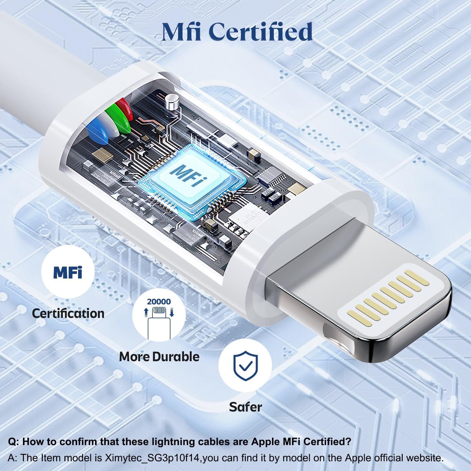 USB C to Lightning Cable 3Pack 6FT [Apple MFi Certified] iPhone Fast Charger Cable USB-C Power Delivery Charging Cord Compatible with iPhone 14/13/12/11/XS/Max/XR/X/8Pad, White thumbnail 3